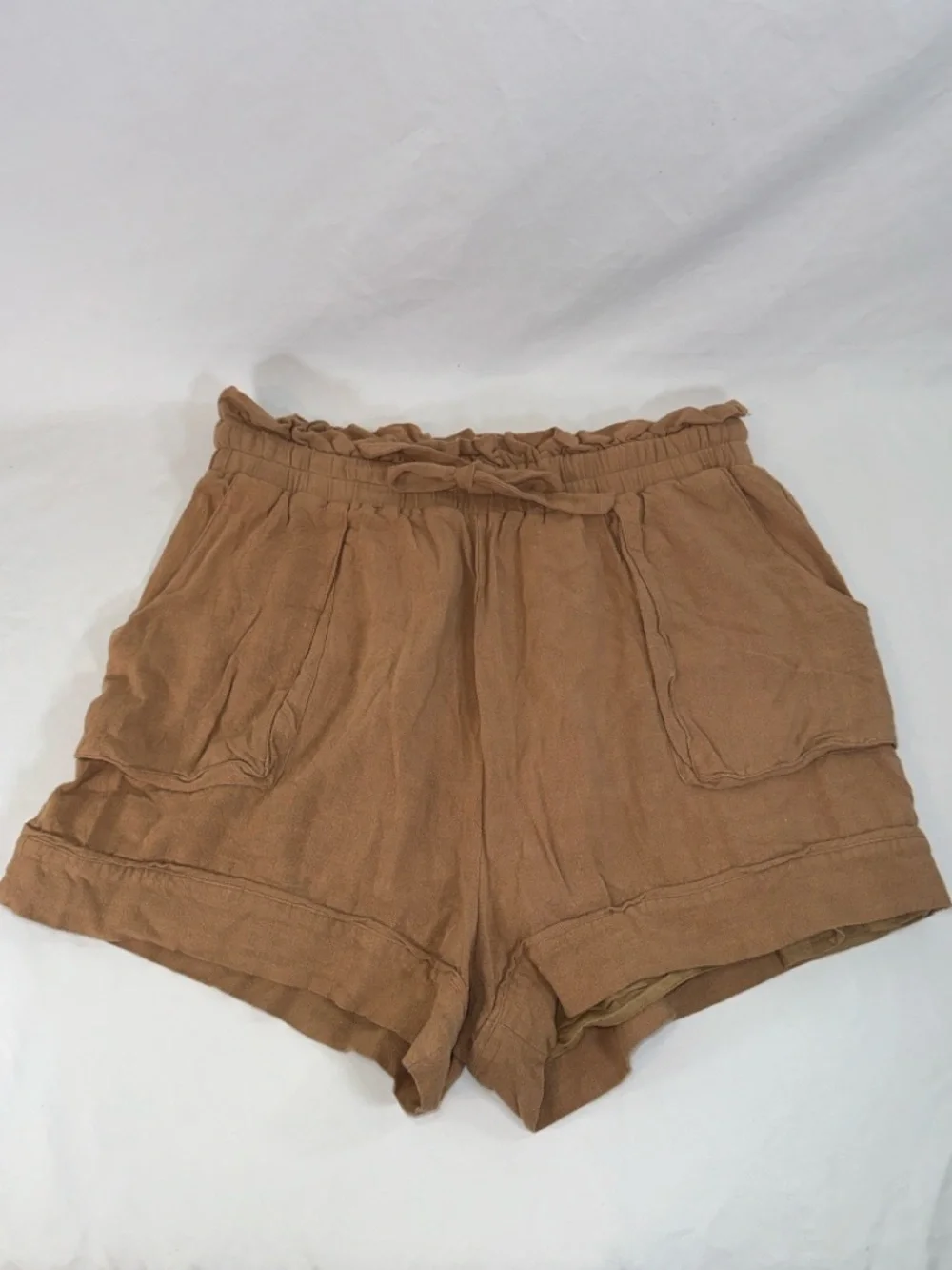 Lost + Wonder Paperbag Waist Shorts Size 1X Brown Linen Blend High Rise Boho